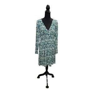 BP Dress Womens XL Blue Green Floral Long Sleeve V Neck Stretch Boho Casual